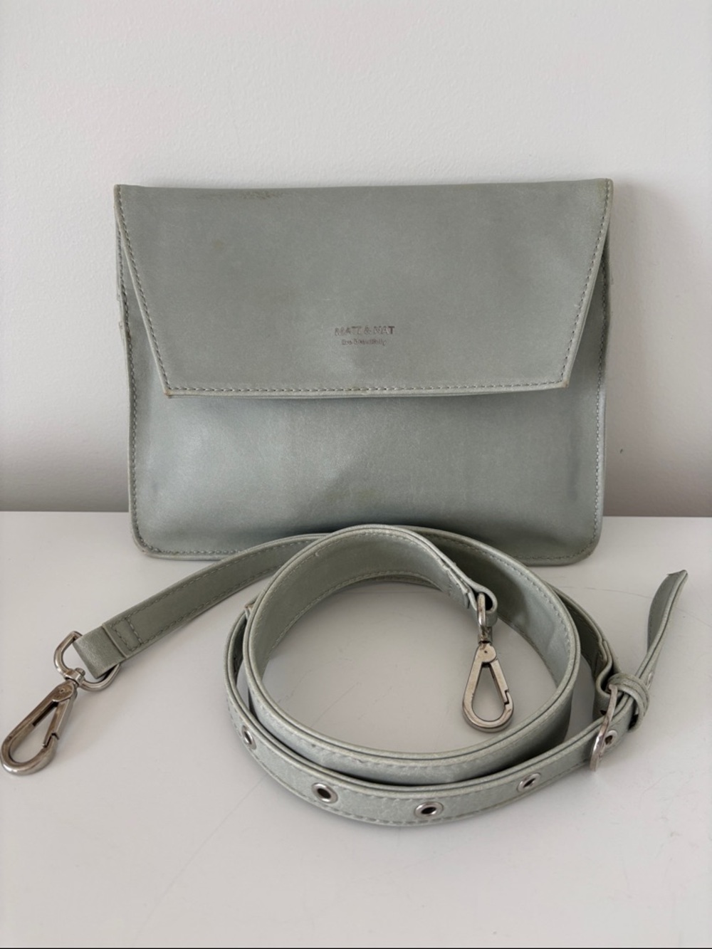 Matt & Nat Light greenish Gray Crossbody Bag clutch faux leather lined purse
